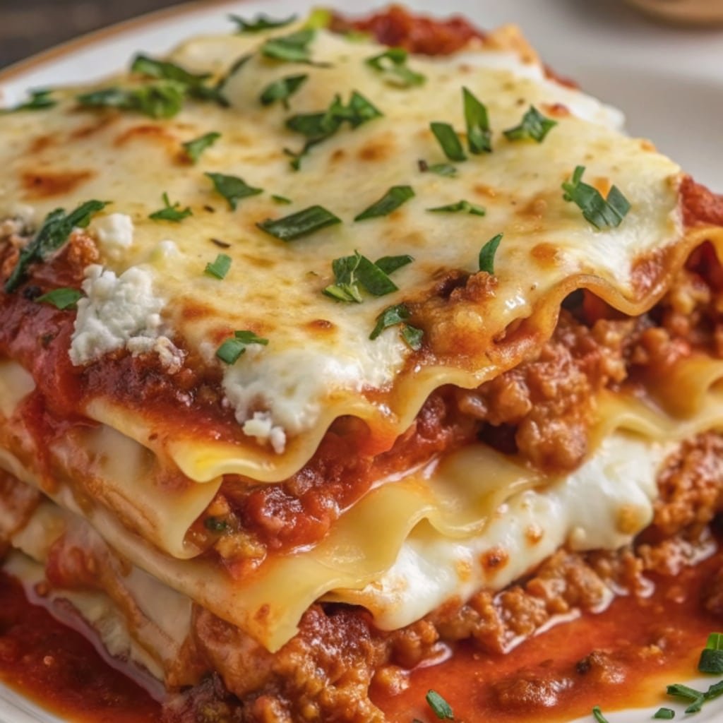  Classic Homemade Lasagna Recipe with melted cheese and fresh basil