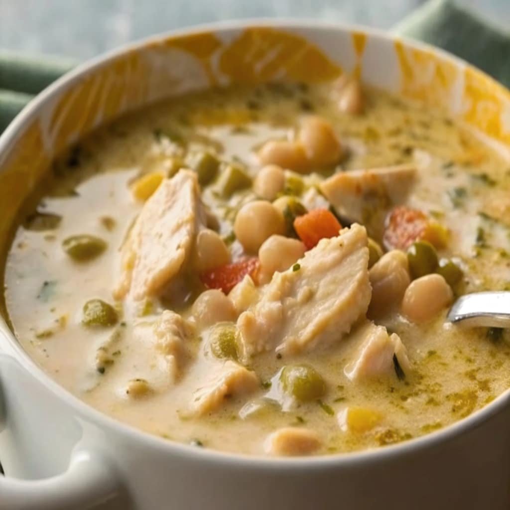 White chicken chili topping bar with fresh garnishes