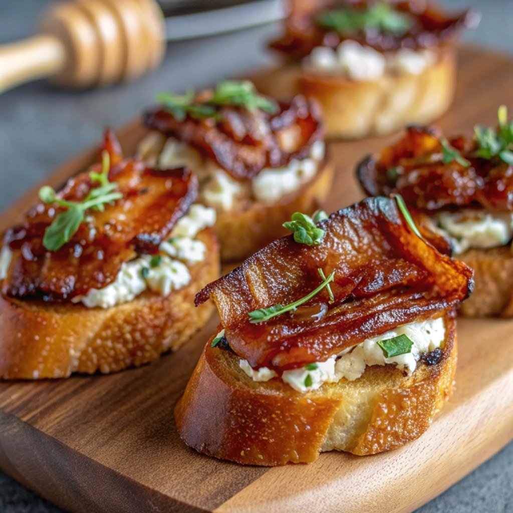 Assembled Million Dollar Bacon Crostini.