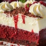 Red Velvet Cheesecake Red Velvet Cheesecake Red Velvet Cheesecake slice showing vibrant red cake and creamy cheesecake layers