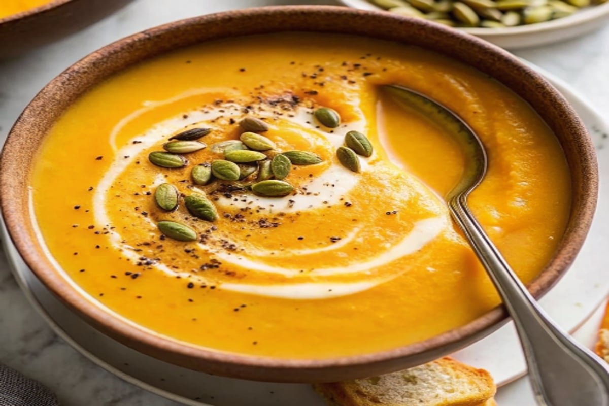 Roasted Butternut Squash Soup: Velvety-Creamy Fall Comfort Roasted Butternut Squash Soup oasted Butternut Squash Soup with cream swirl and pepitas