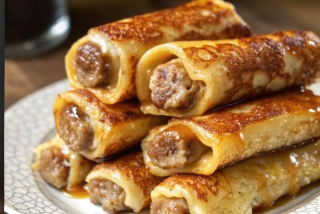Served Sausage French Toast Roll-Ups