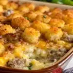 Tater Tot Sausage Breakfast Casserole fresh from oven