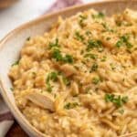 Comforting Chicken Rice Casserole with cheese and parsley
