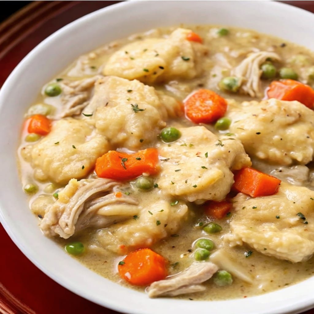 Crockpot Chicken and Dumplings Crockpot Chicken and Dumplings Hearty Crockpot Chicken and Dumplings ready to serve.