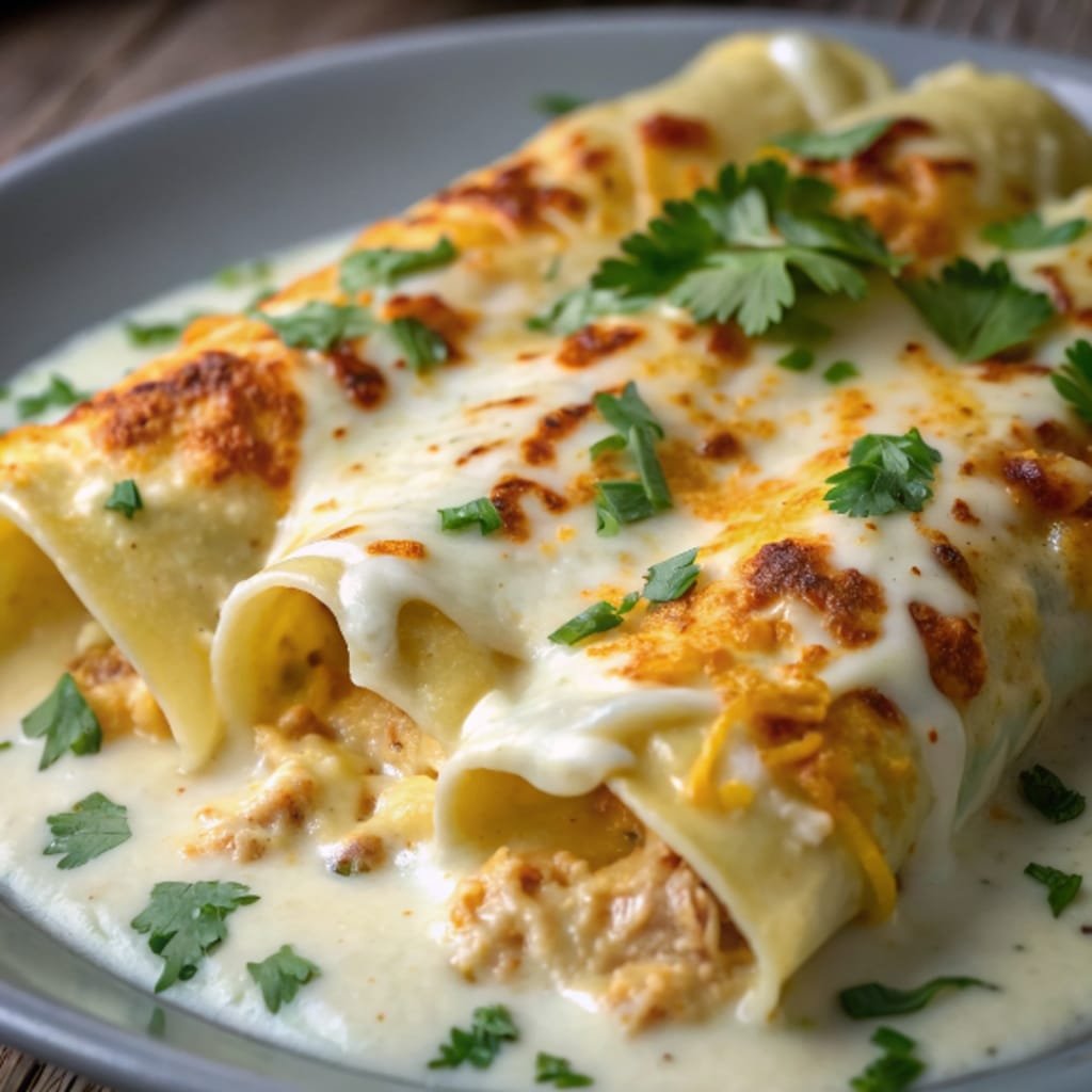 High-Protein Chicken Enchiladas with Creamy White Sauce high-protein chicken enchiladas with creamy white sauce High-protein chicken enchiladas with creamy white sauce fresh from oven