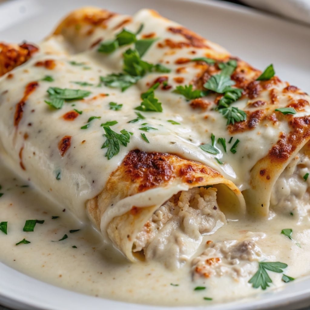High-Protein Chicken Enchiladas with Creamy White Sauce high-protein chicken enchiladas with creamy white sauce High-protein chicken enchiladas with creamy white sauce fresh from oven