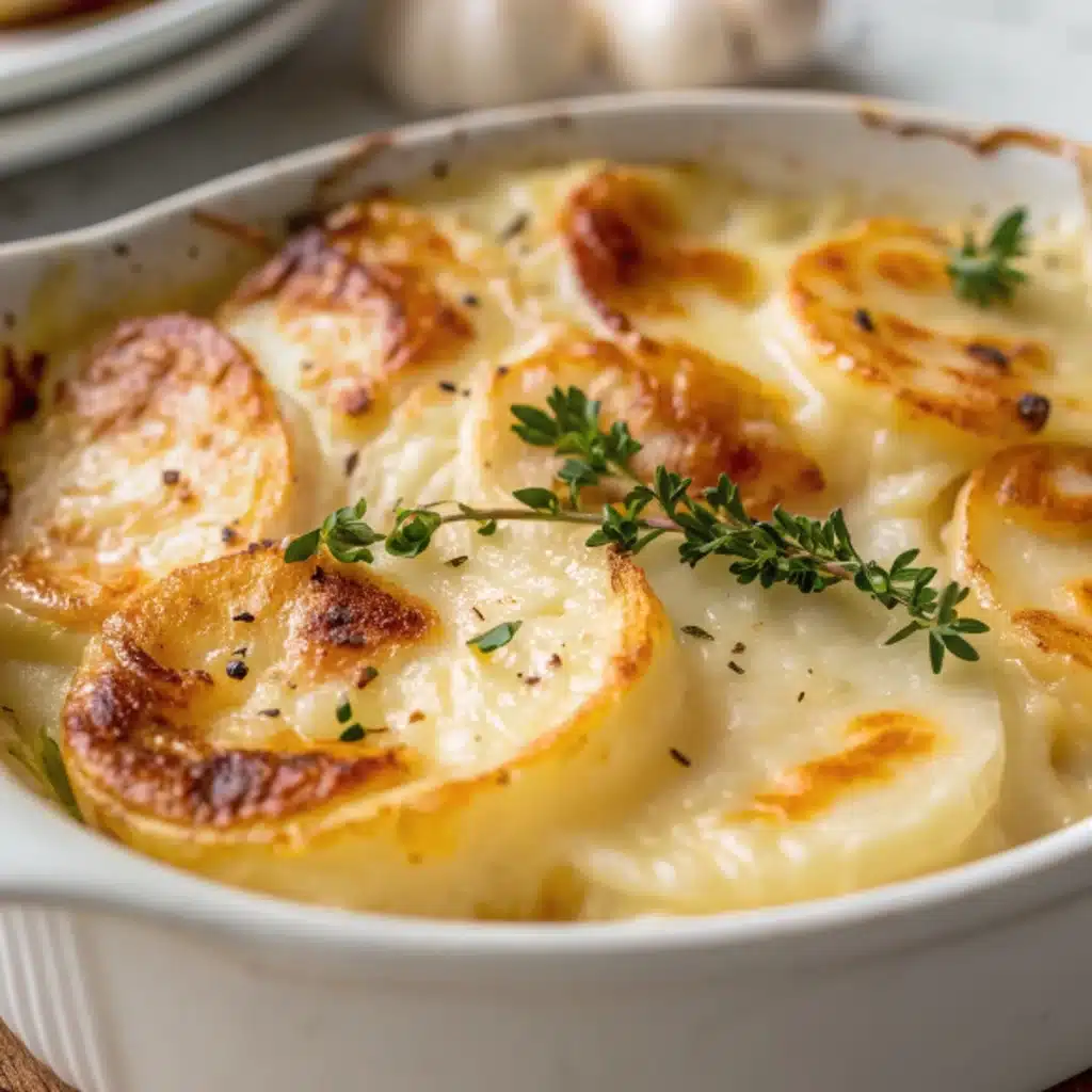 Creamy Baked Dauphinoise Potatoes with Garlic and Gruyère