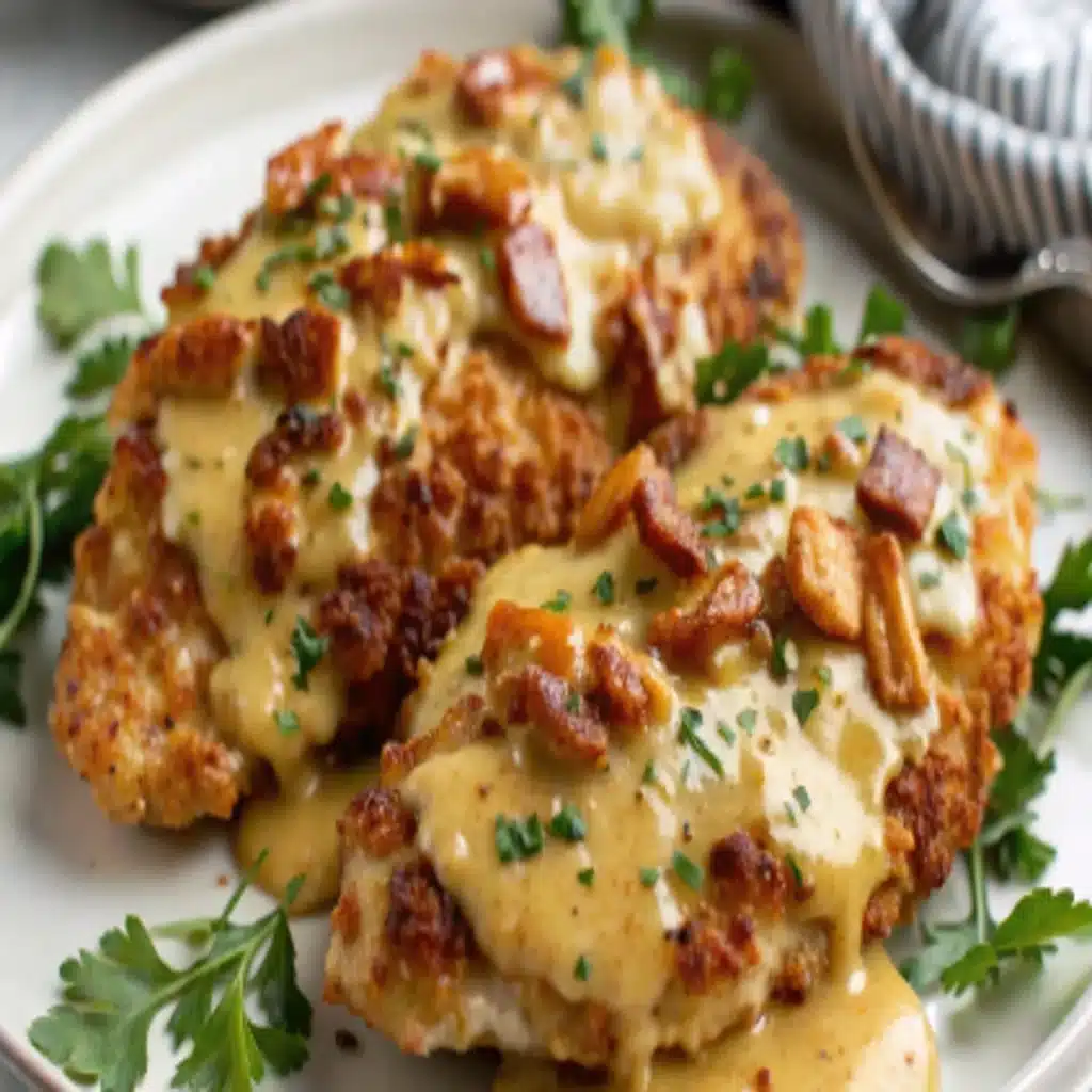 Pretzel Chicken with Mustard-Cheddar Sauce Pretzel Chicken with Mustard-Cheddar Sauce Pretzel Chicken with Mustard-Cheddar Sauce