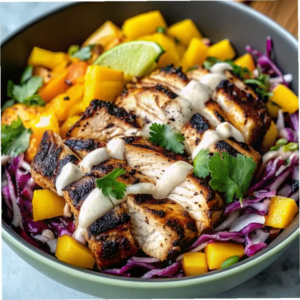 Jerk Chicken & Mango Slaw Bowls with Honey Lime Cream