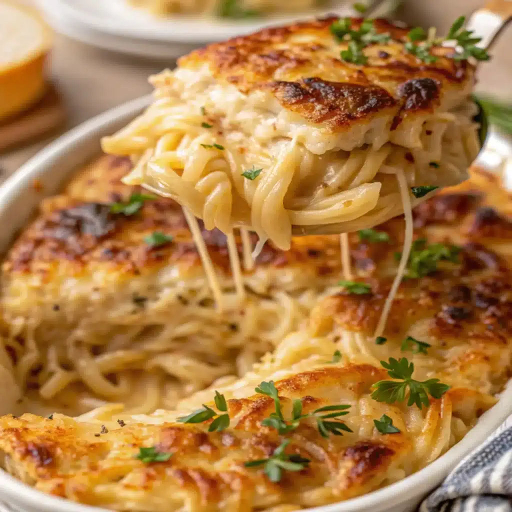 French Onion Chicken Orzo Casserole