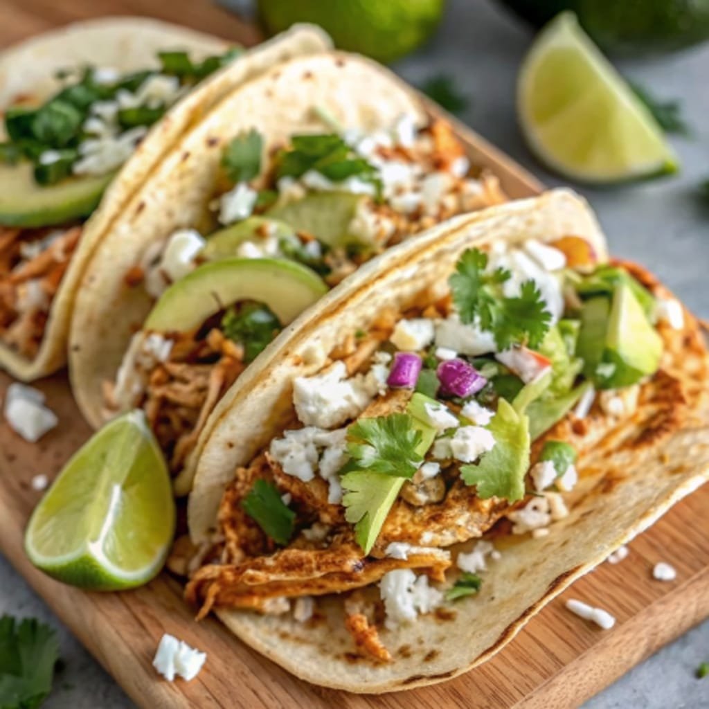 Slow cooker shredded chicken tacos with fresh toppings 