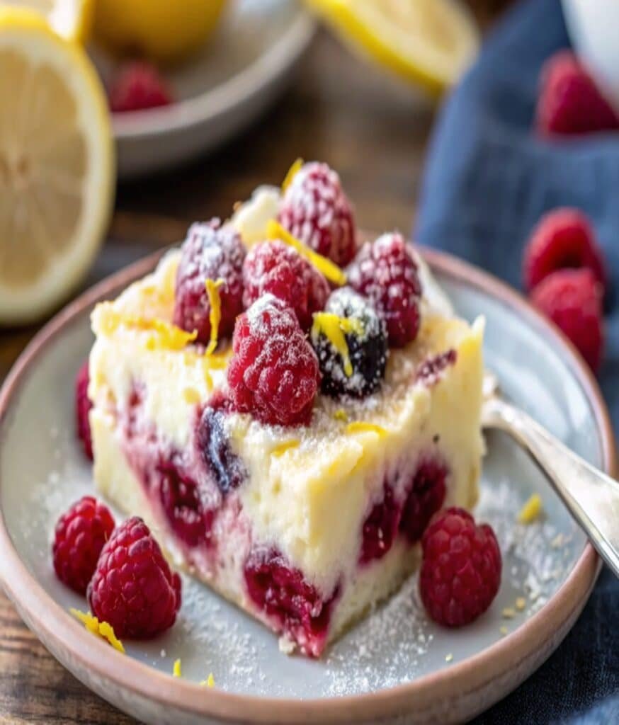 Lemon Raspberry Cottage Cheese Bake