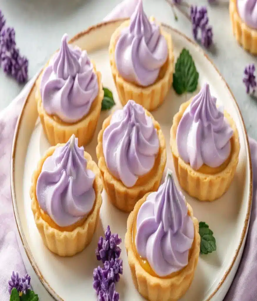 Mini Lemon Tarts with Lilac Meringue