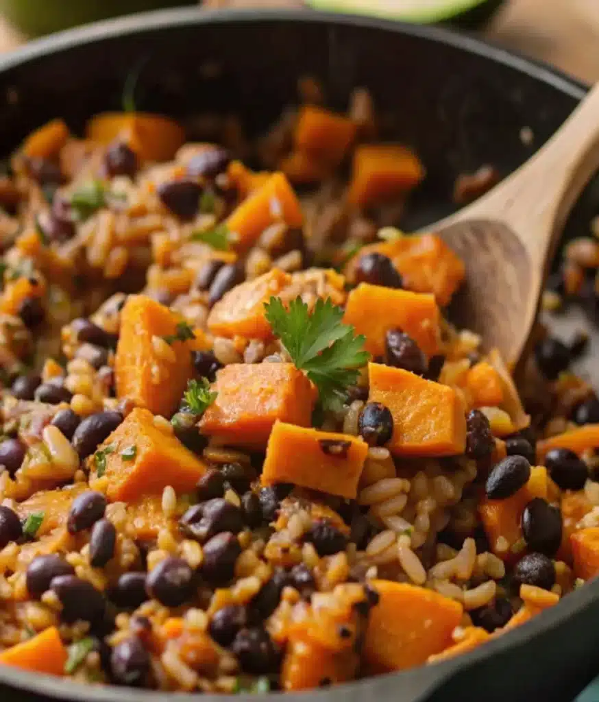 Southwest Sweet Potato, Black Bean and Rice Skillet