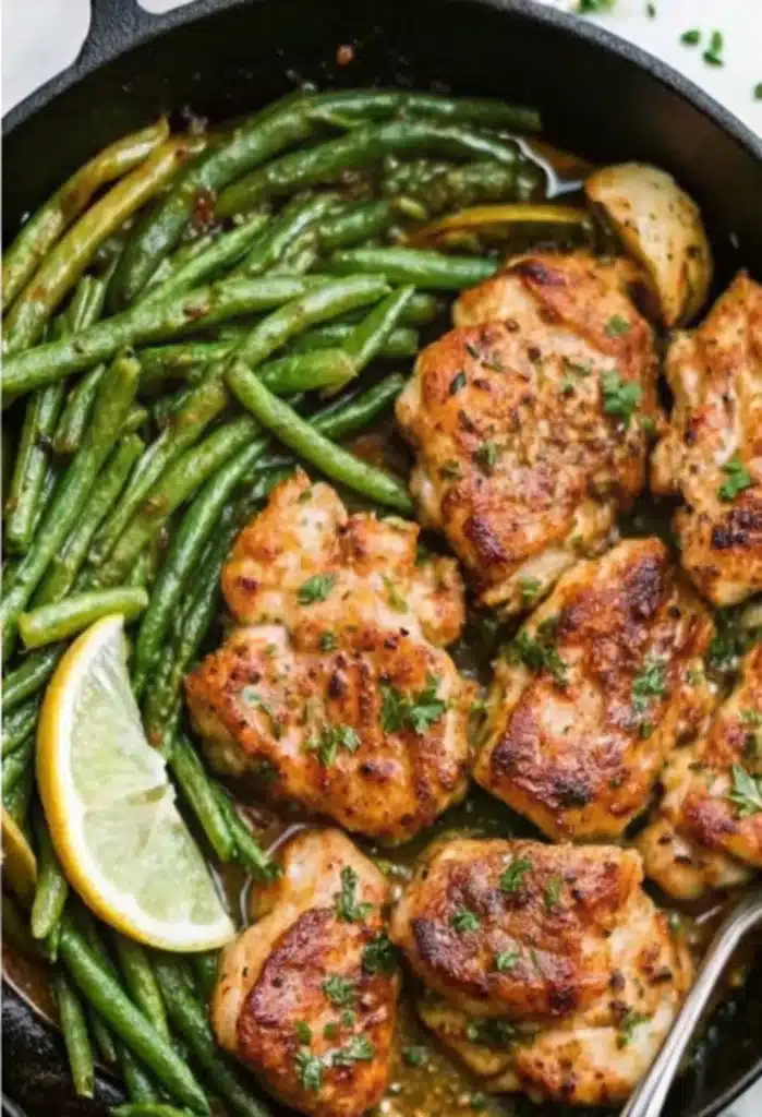 Lemon Garlic Butter Chicken Thighs and Green Beans Skillet