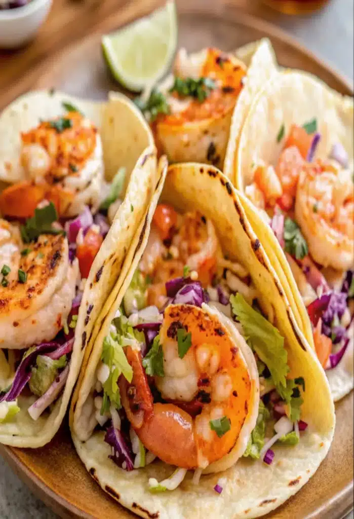 shrimp tacos with cabbage slaw