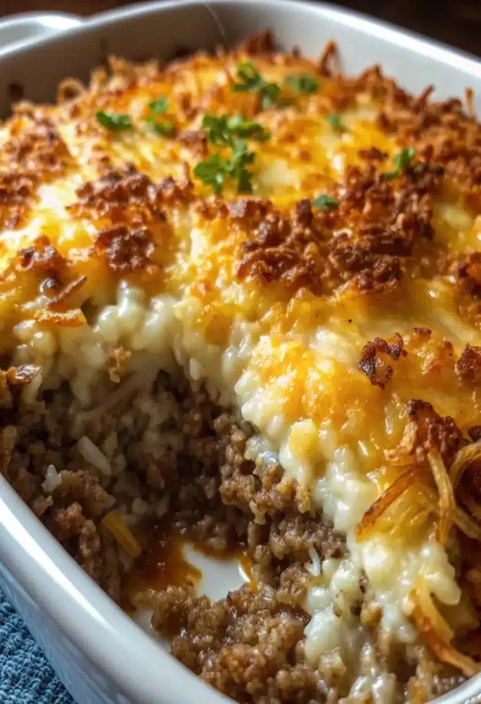 French Onion Ground Beef Rice Casserole