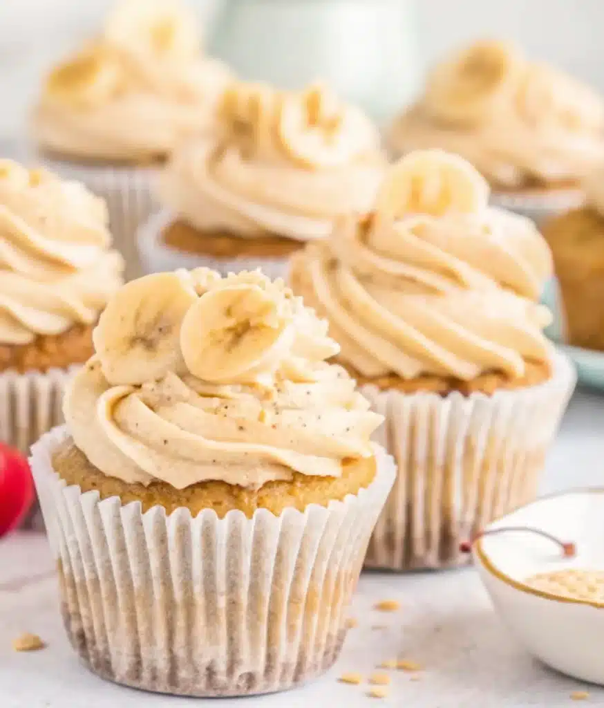 Fluffy Banana Cupcakes with Brown Sugar Buttercream