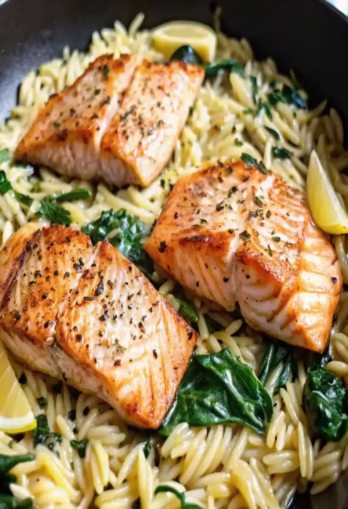 One Skillet Salmon with Lemon Orzo